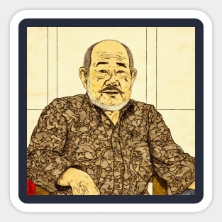 Asian painting. An elderly bearded man looking at camera Sticker